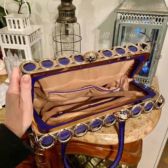 Elegant Purple Handbag with Gold Accents 15 inches wide by 13 inches high. NICE. - Picture 5 of 5